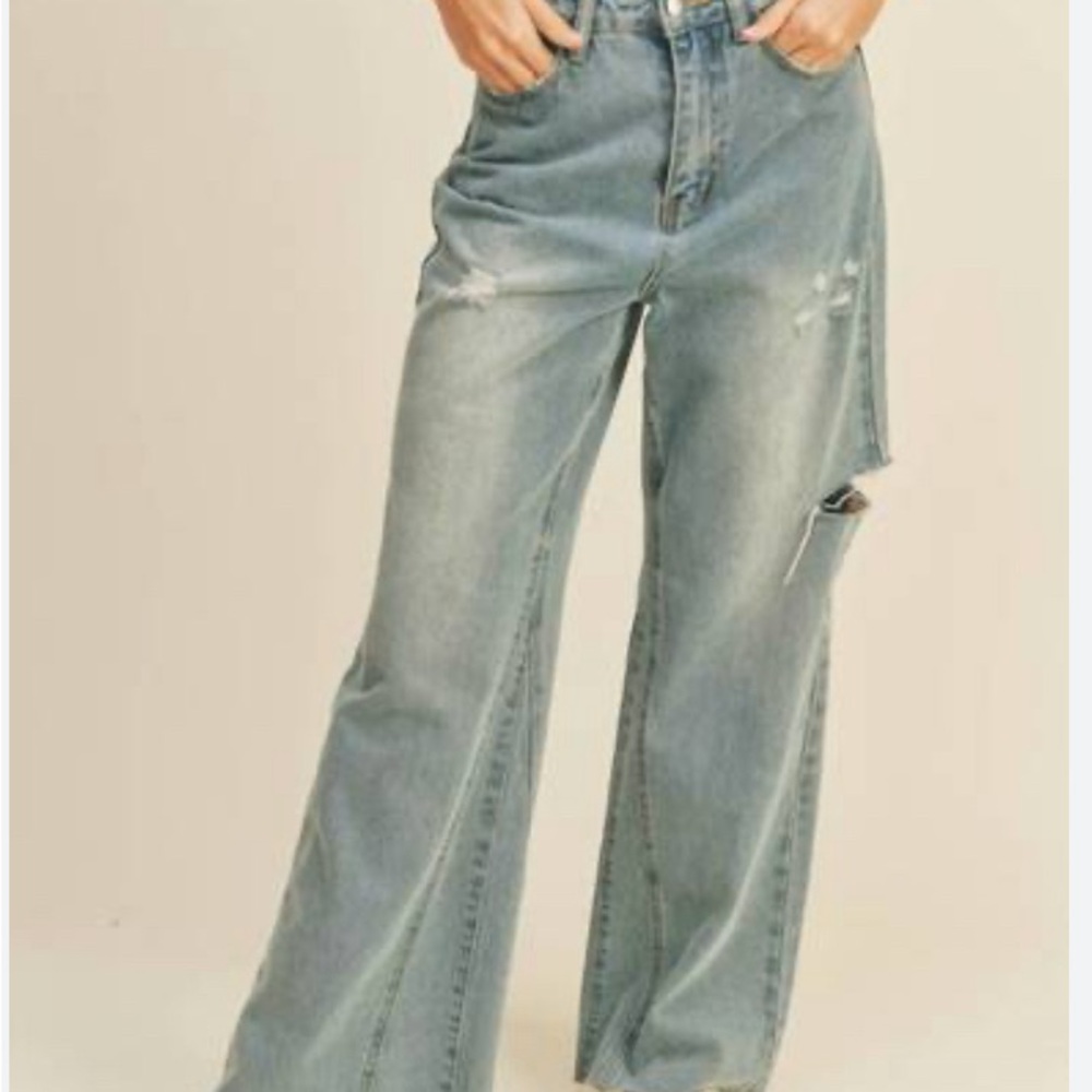 MIOU MUSE lux cut out wide leg jeans in light wash Size Small